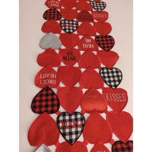 Red Hearts Valentine Table Runner Red Plaid and black and Red Heart's - Picture 8 of 11